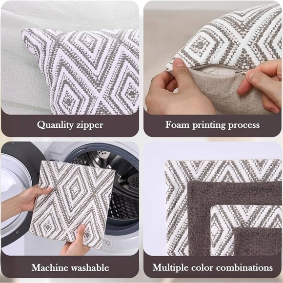Pillow Covers 4 Pack 18x18 Inch grey geometric Pillow Cases Only No Insert - Picture 6 of 9